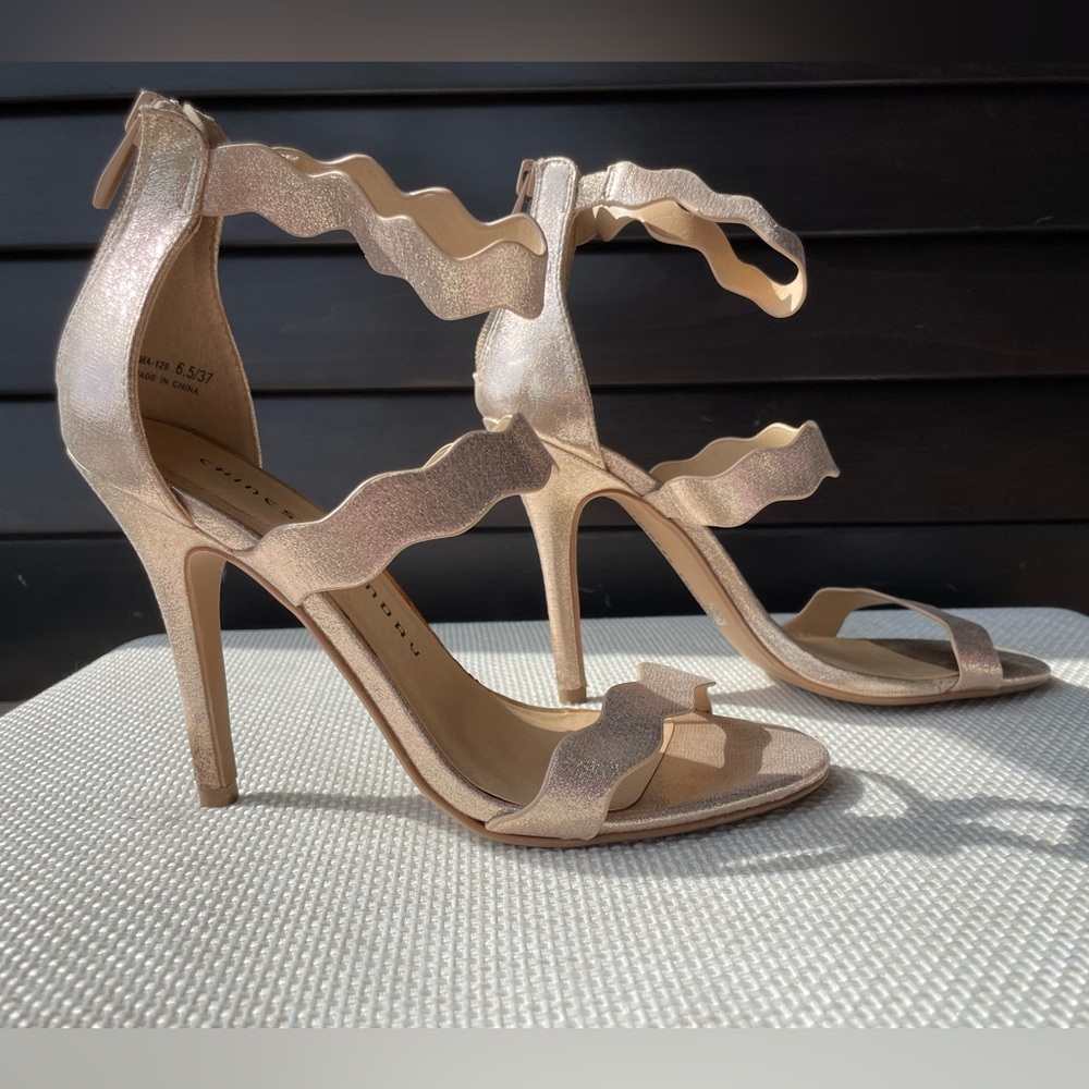Chinese Laundry Gold Dressy Strappy Sandal High Heels Back Zip W/Box 6.5